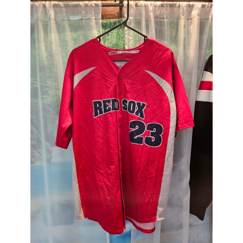 Red Sox 23 Fry Baseball Jersey Mens XL Red White Button Up Athletic Mesh Shirt